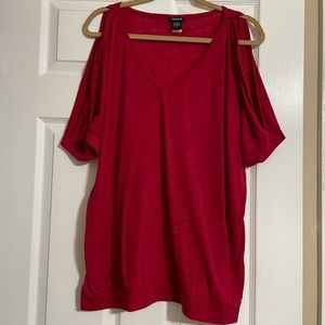 Torrid 2 (18/20) red v-neck top w/peek-a-boo arms